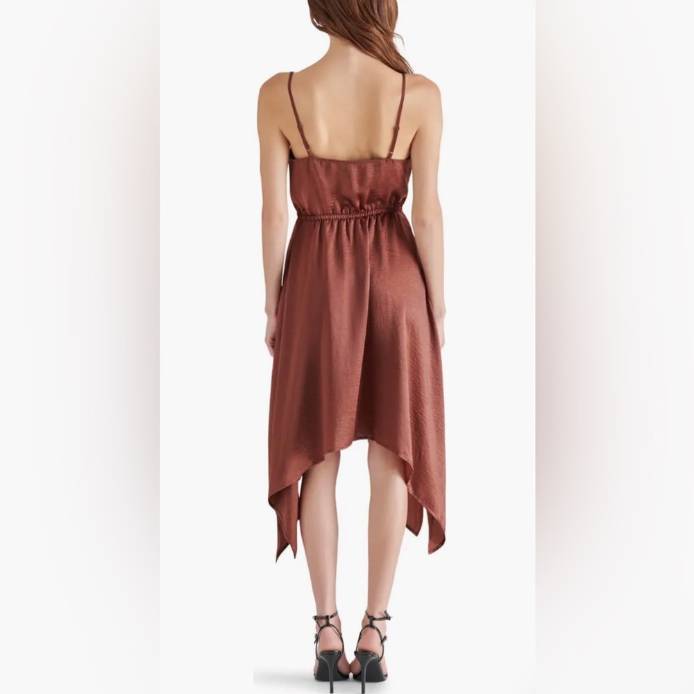 NWT [Steve Madden] Asymmetric Midi Spaghetti Strap Dress Cinnamon Women’s Sz L - Picture 4 of 11